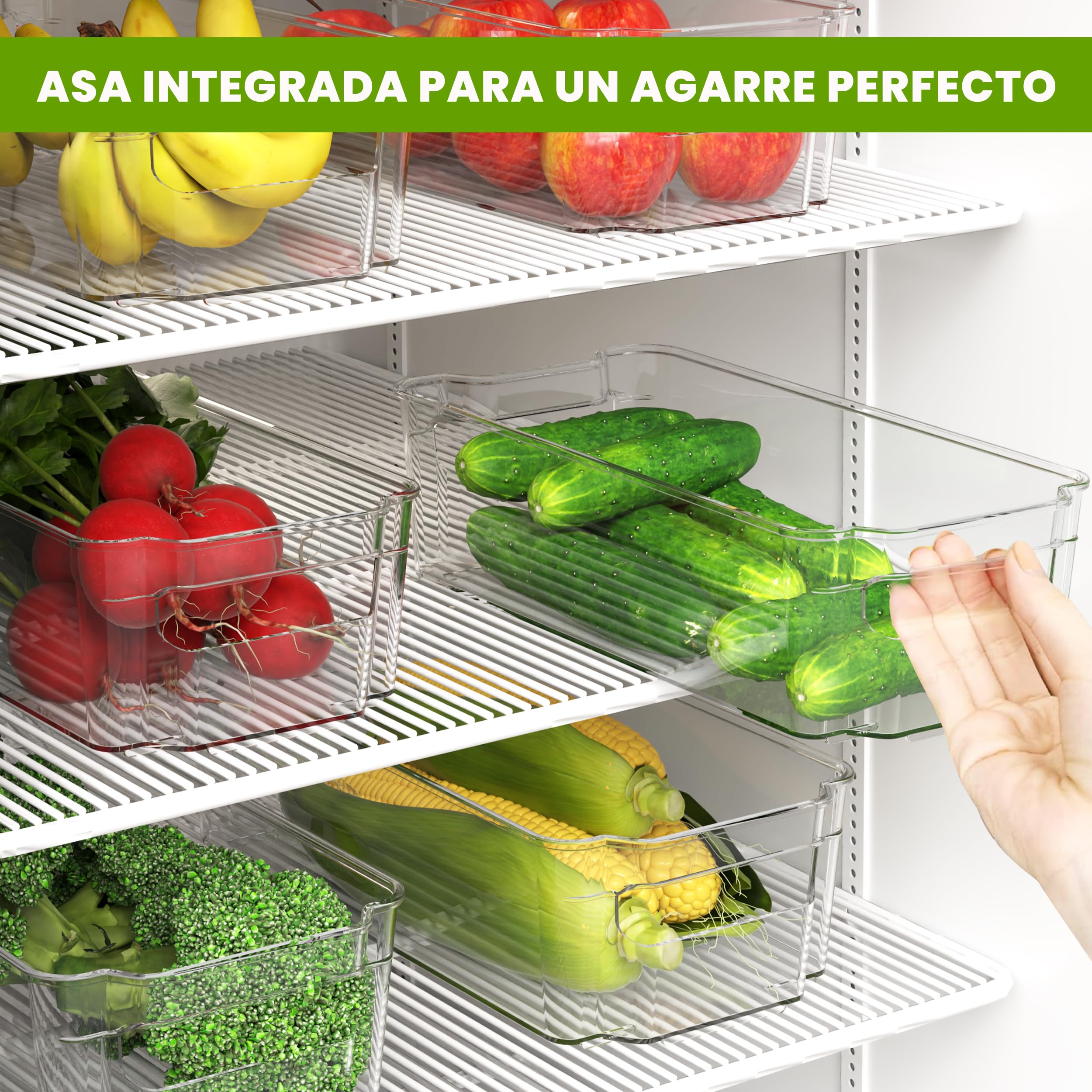 KICHLY Organizadores para la despensa - Juego de 8 -Compartimentos de almacenamiento para la cocina, despensa, armarios, encimeras y refrigerador - sin BPA (Transparente)