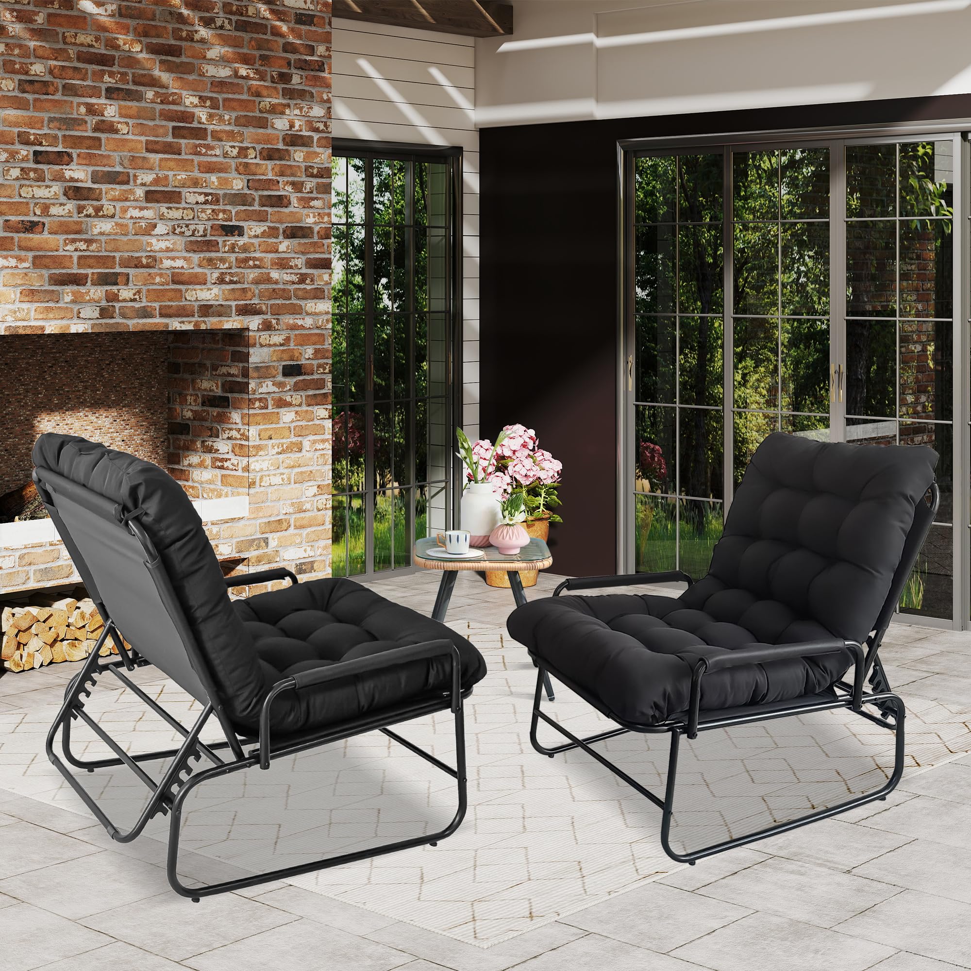 Chaise Longue Inclinable avec Repose-Pieds, Chaise Relax de Jardin, Fonction D'inclinaison à 4 Positions, Coussin Amovible avec Repose, Chaise Longue Détente pour Jardin, Terrasse (Noir)
