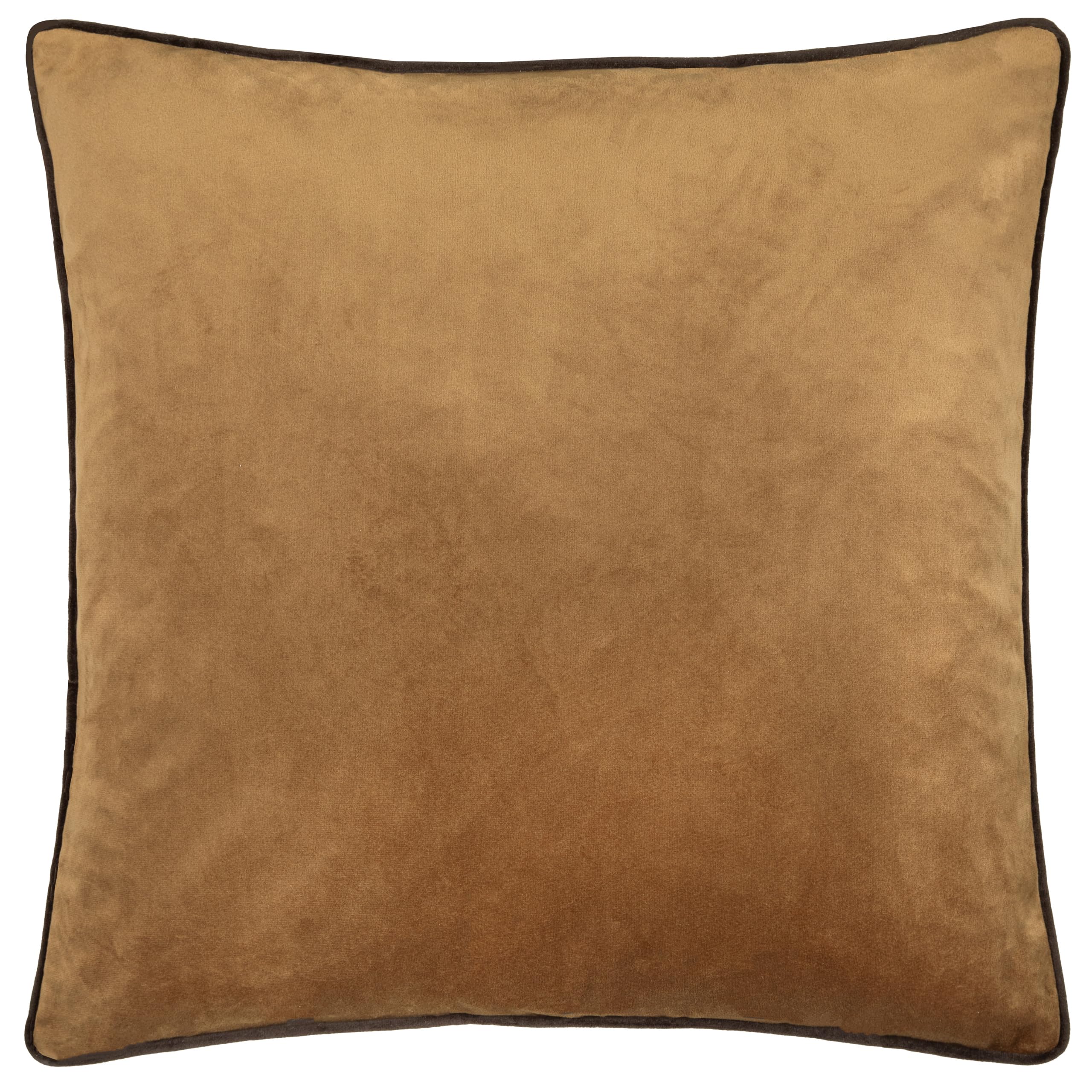 furn. Meridian Feather Filled Cushion – Luxury Contrast Piped Velvet Decorative Pillow (Caramel/Chocolate - 55x55cm)