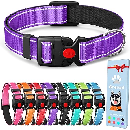 Grepad Polyester Dog Collar for Large Dogs Female Male,Durable Comfortable Padded Basic Dog Collars for Puppy Small Medium Breed with Quick Release Safety Buckle for Dog Boy Girl,Royal Purple,L