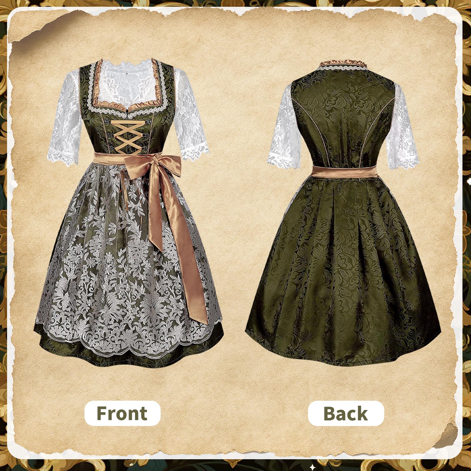 Oktoberfest Outfits für Damen, Trachtenkleid Trachtenmode für Oktoberfest, Dirndl Damen Midi Grün Oktoberfestkleider
