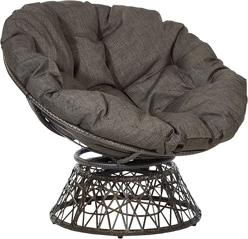 OSP Home Furnishings Wicker Papasan Chair with 360-Degree Swivel, Brown