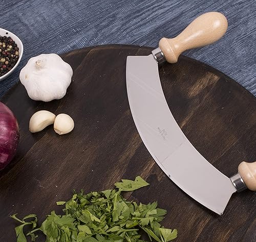 Miniatura 5 de Fantes Mezzaluna - Picador mecedor, hoja de acero inoxidable con asas de madera de haya, hoja de 9.5 pulgadas, original del mercado italiano desde