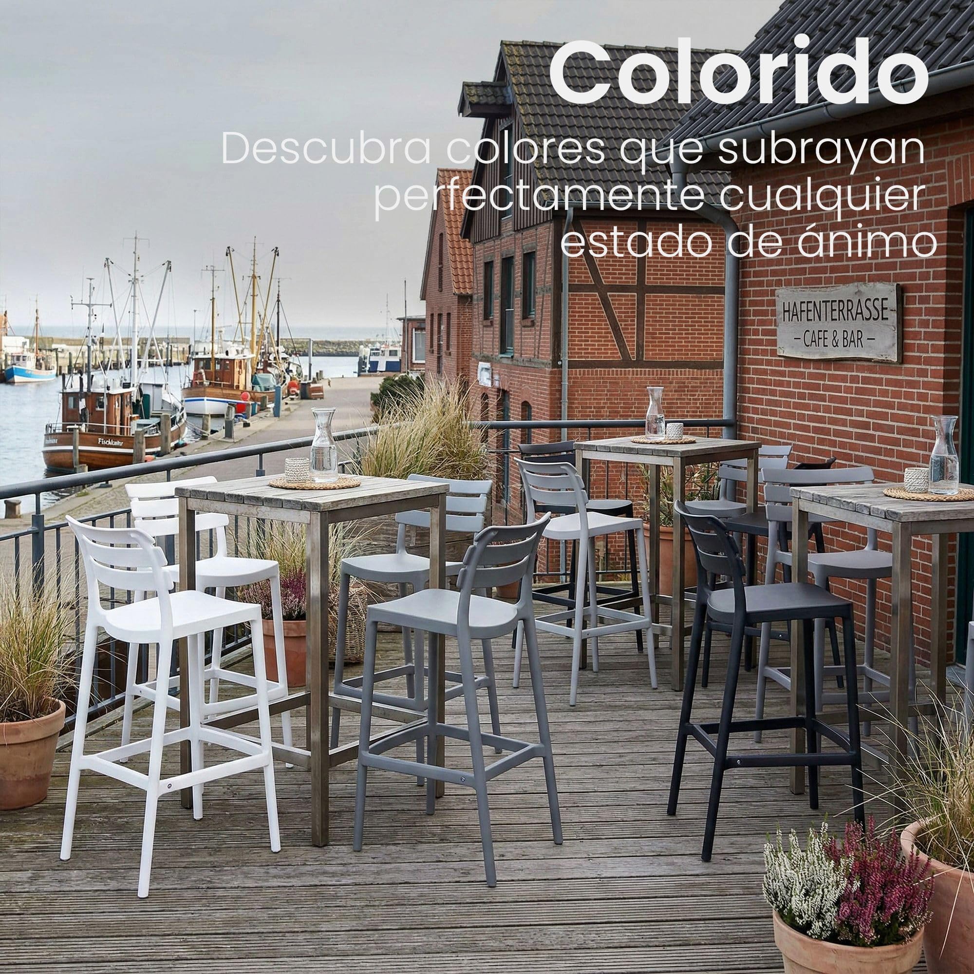 CLP Taburete de Bar con Respaldo Rafan, Taburete Alto de Exterior de plastico Resistente al Clima y a los Rayos UV, hasta 150 kg Color:Gris