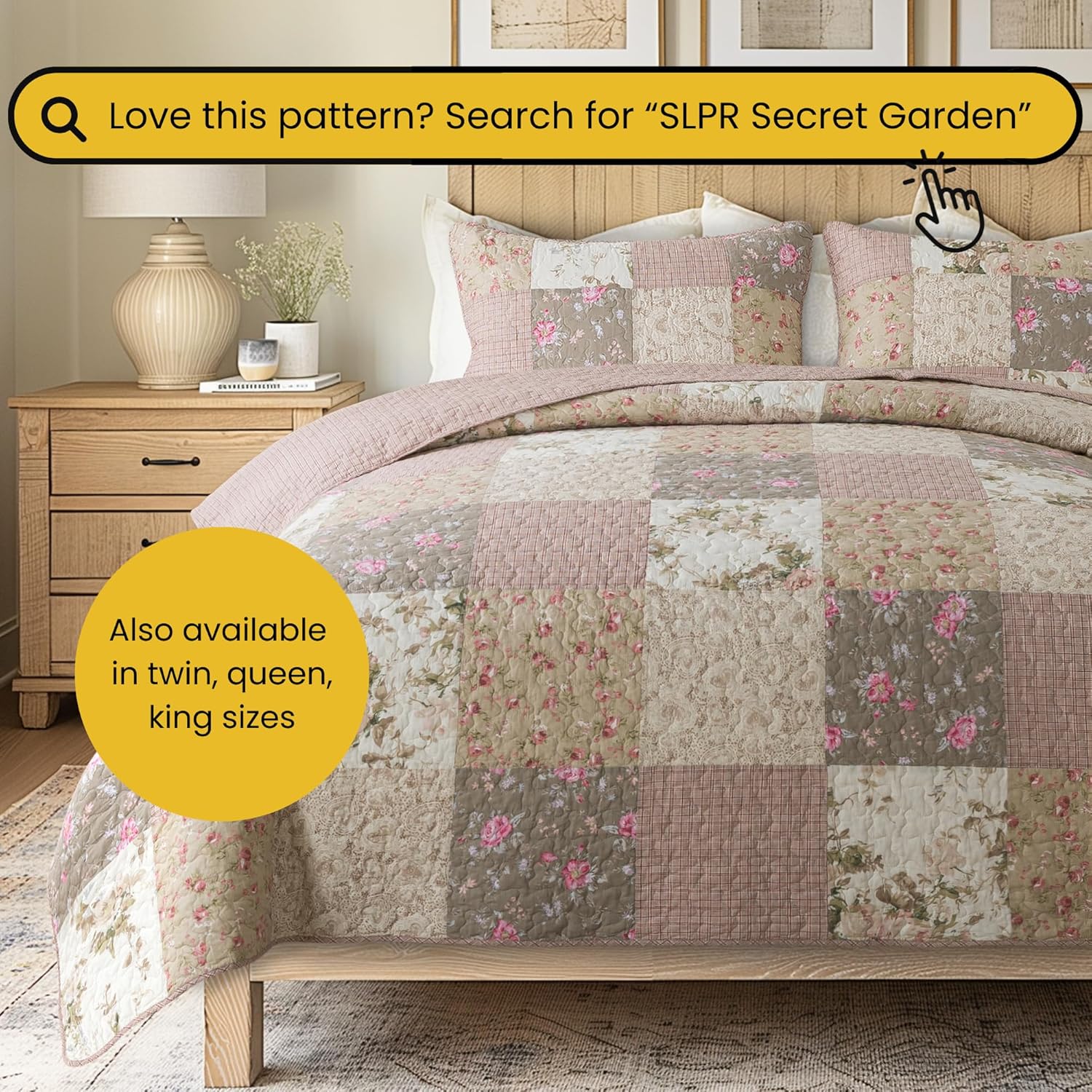 SLPR Cotton Quilted Throw Blanket, 50" x 60" Floral Farmhouse Patchwork Quilt, Shabby Chic Patchwork Throw Lap Quilt for Couch, Secret Garden - Image 8