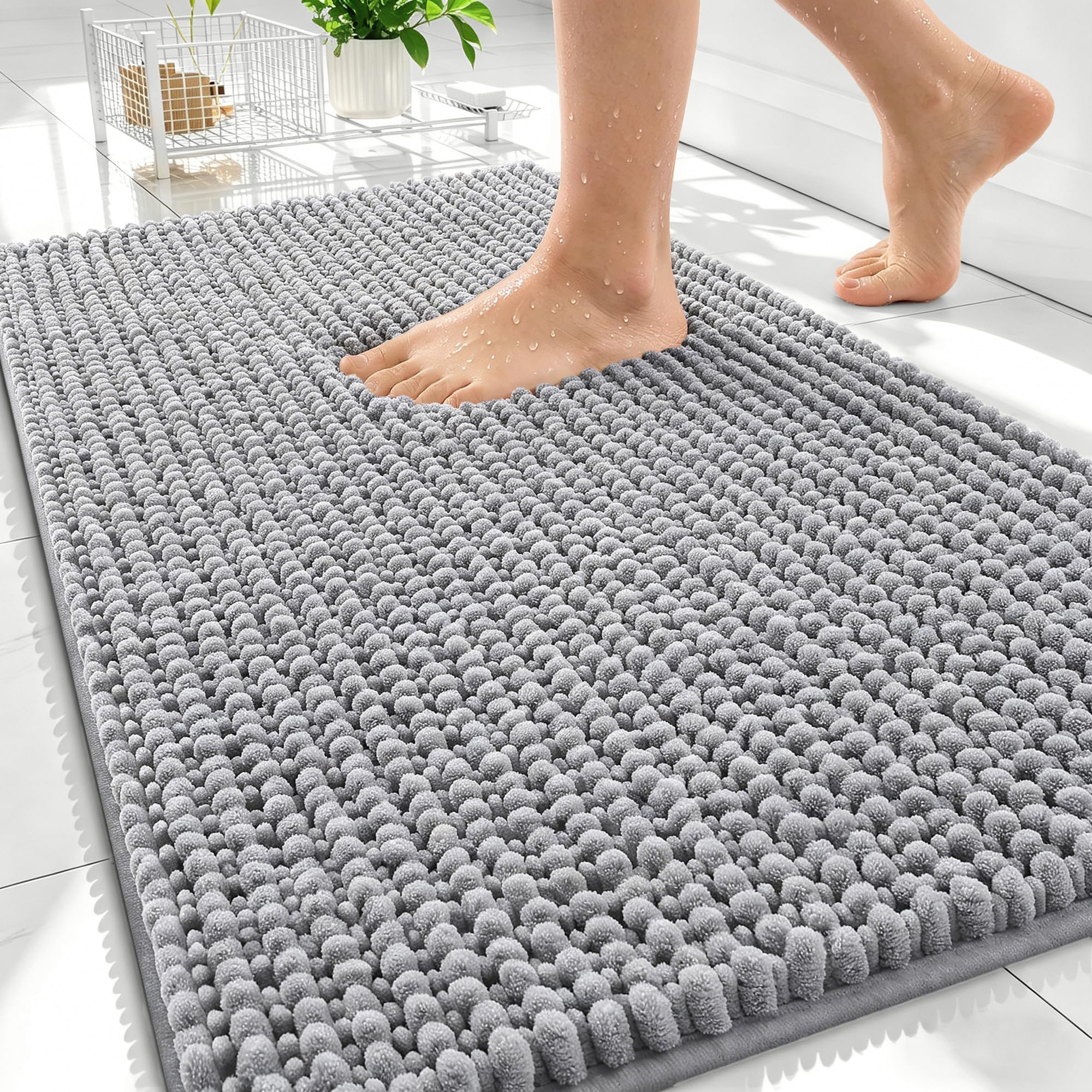 olanly thick bathroom rugs 30x20, extra soft absorbent chenille bath rugs, rubber backing, machine wash dry, bath mats for bathroom floor, tub and shower, home decor accessories, grey