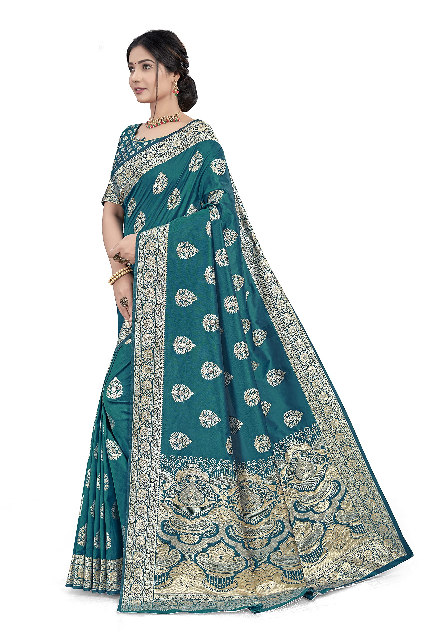 Glory Sarees Womens Banarasi Silk Saree With Blouse Piece (Gs_Bridal_Silk141_Rama)