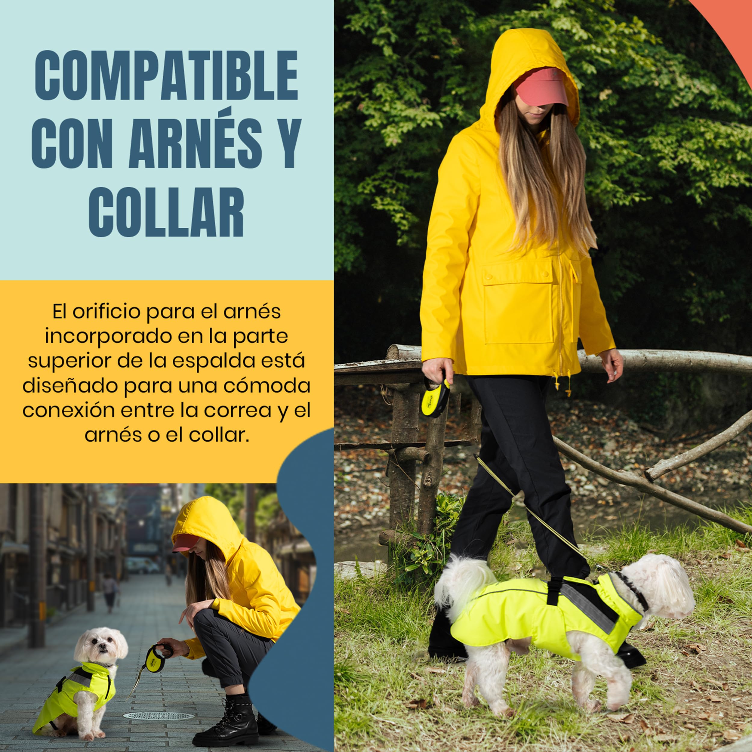 DOGOPAL Chubasquero Reflectante para Perros, Impermeable para Perros, Poncho de Lluvia Ligero con Abertura para arnés para Perros pequeños, medianos y Grandes (Amarillo, XL)