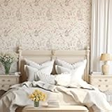 RollsRolla Pink Bird and Botanics Chinoiserie Peel and Stick Wallpaper French Country Style - Made from Fabric and Self-Adhesive - Easy Installation and Works on Textured Wall