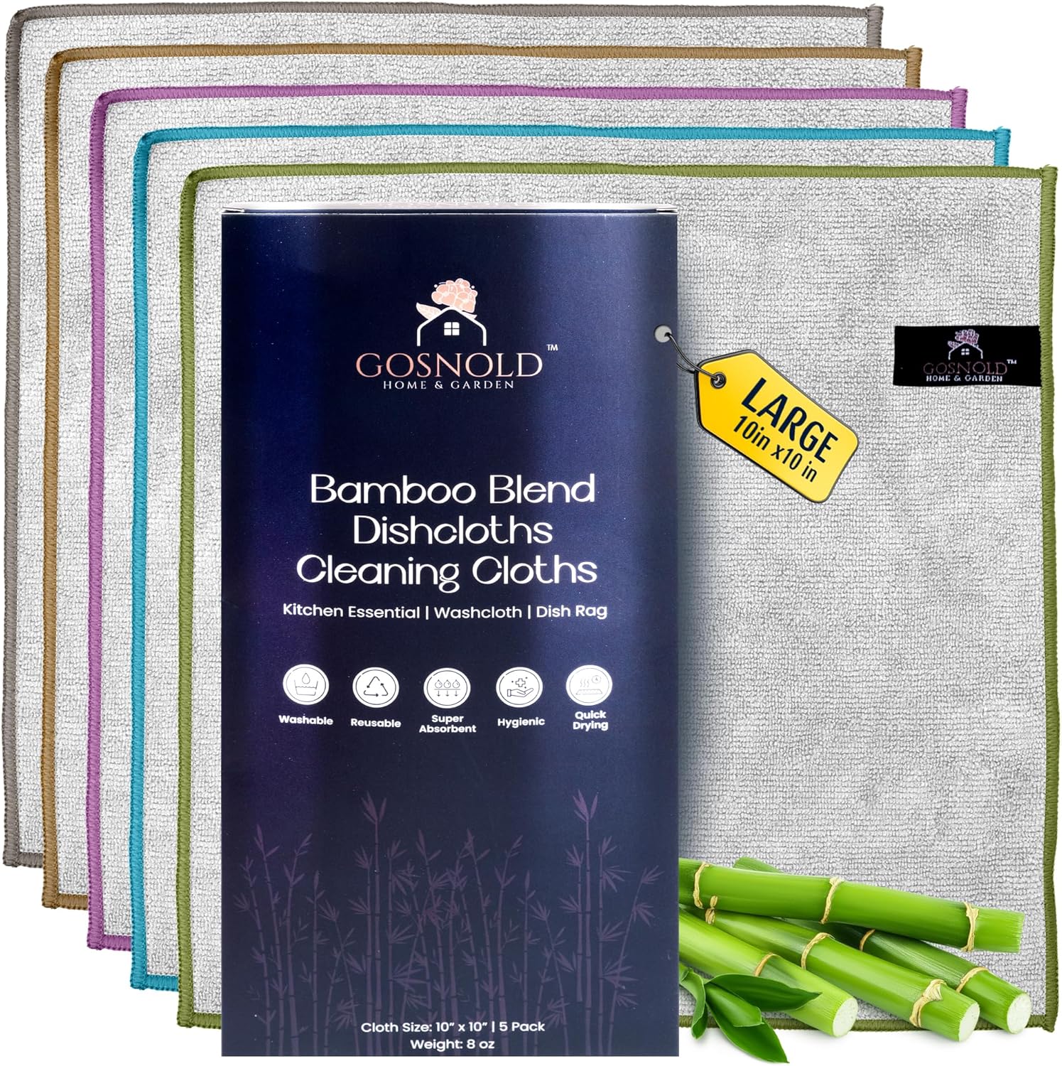 Bamboo Blend Dish Cloths & Cleaning Towels for Kitchen & Home – Absorbent, Quick-Dry, Non-Scratch Washcloths, 10×10 Inches, 5 Pack, Reusable, Hygienic, Multi-Color Bamboo Blend Dish Cloths & Cleaning Towels for Kitchen & Home – Absorbent, Quick-Dry, Non-Scratch Washcloths, 10×10 Inches, 5 Pack, Reusable, Hygienic, Multi-Color