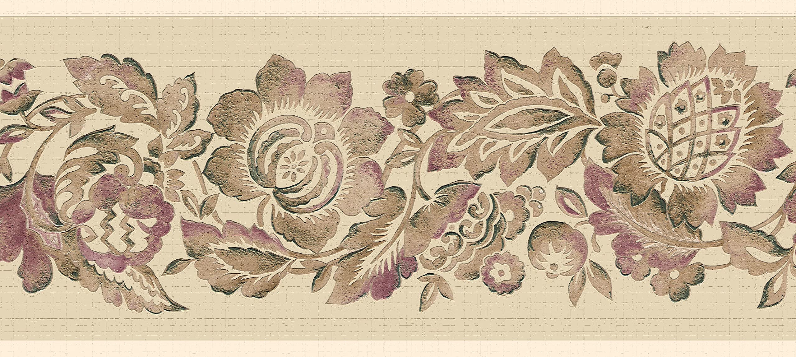 Dundee Deco BD6054 Peel & Stick Wallpaper Border – Floral Abstract In White, Gray, Brown & Black, 15 Ft X 7 In, Retro Design, Breathable & Washable, DIY Self-Adhesive
