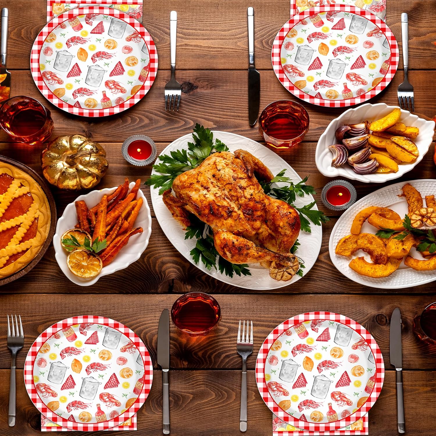 80 Pcs Crawfish Party Plates and Napkins for 40 Guests Crawfish Party Supplies Disposable Tableware Set Crawfishs Red Gingham Paper Plates Napkins for Lobster BBQ Parties, Summer Picnics Barbecue - Image 8