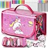 Hot Bee Unicorn Gifts for 4-7 Year Old Girl, Colouring Pens, Arts and Crafts Kits for Kids, Toys for 4-8 Year Old Girls, Unicorn Pencil Case for Girls
