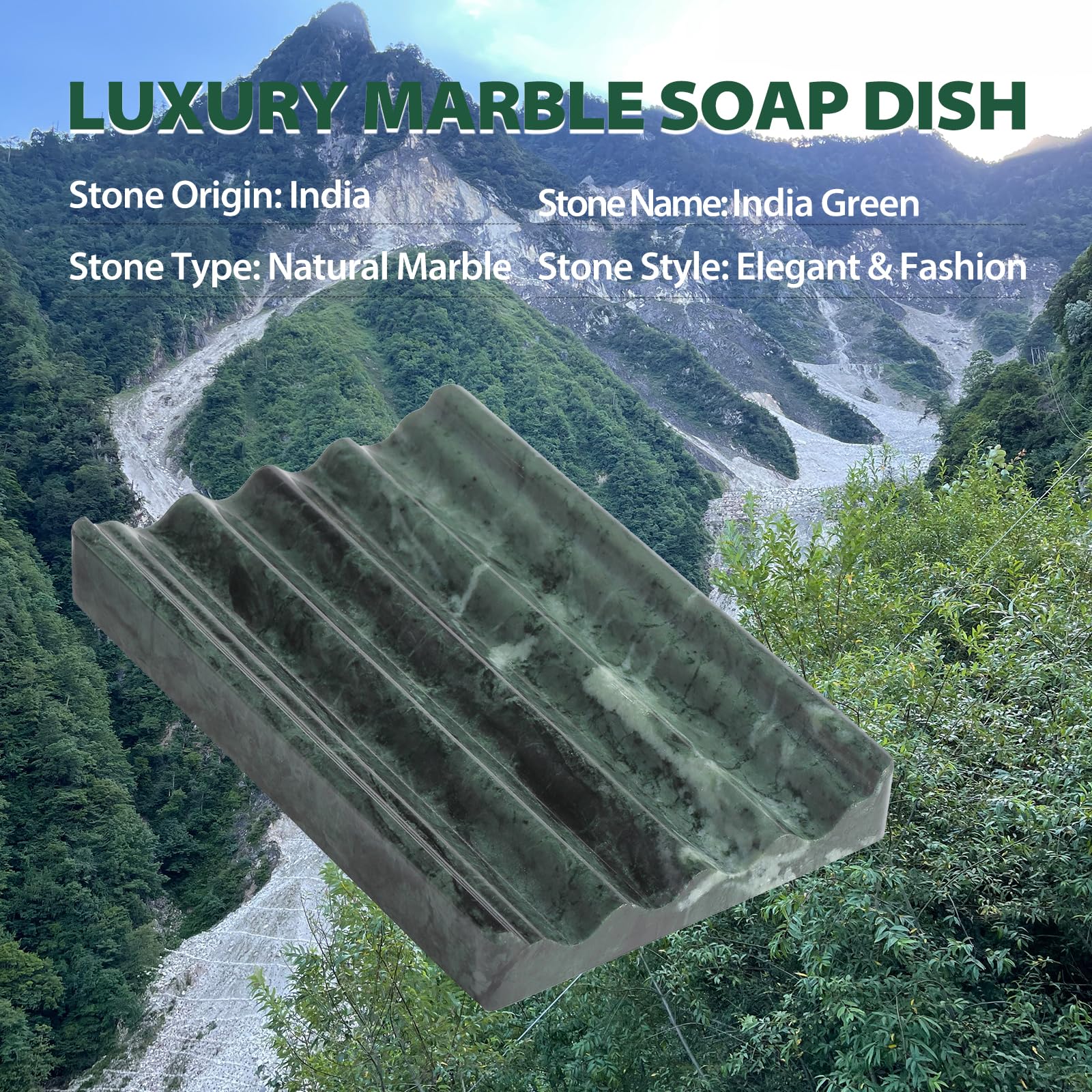 Koville Jabonera de mármol natural indio de lujo, 2 piezas de soporte de barra de jabón de piedra para ducha, lavabo de baño, soporte de jabón antideslizante para ducha, ahorro de jabón fácil de