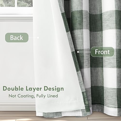 Vista 144 de DriftAway - Cortinas de ojales opacas, patrón a cuadros, forro térmico con aislamiento, blackout, impresas a cuadros, 2 capas, juego de 2 paneles