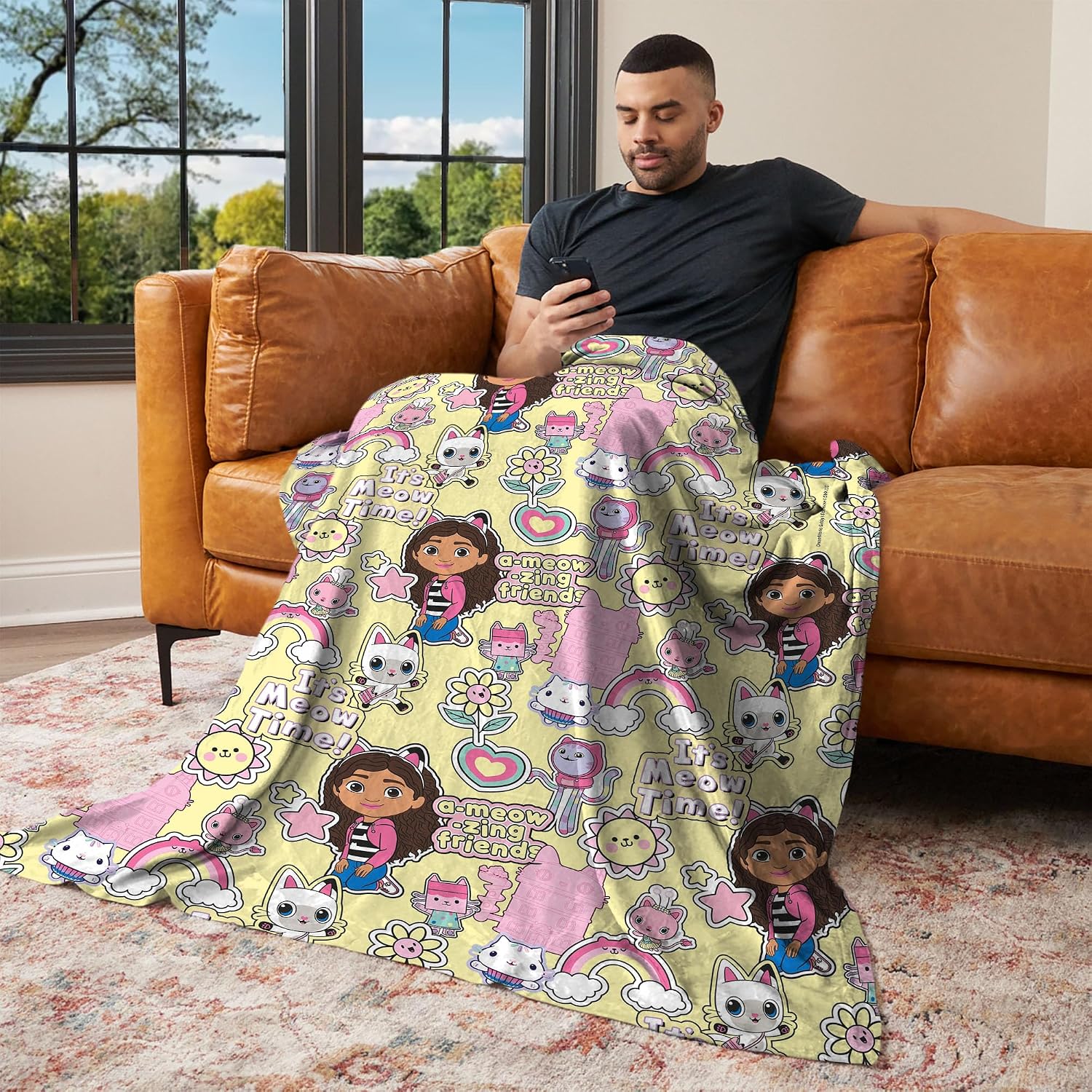 Northwest Universal Gabby's Dollhouse It's Meow Time Silk Touch Throw Blanket, 40x50 inches