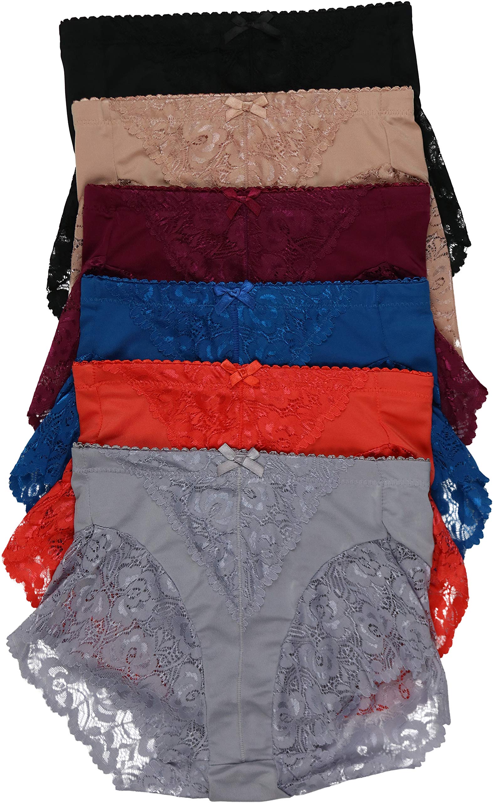 ToBeInStyle - Pack de 6 calzoncillos para mujer con diseño de abertura de encaje - Rosa - S