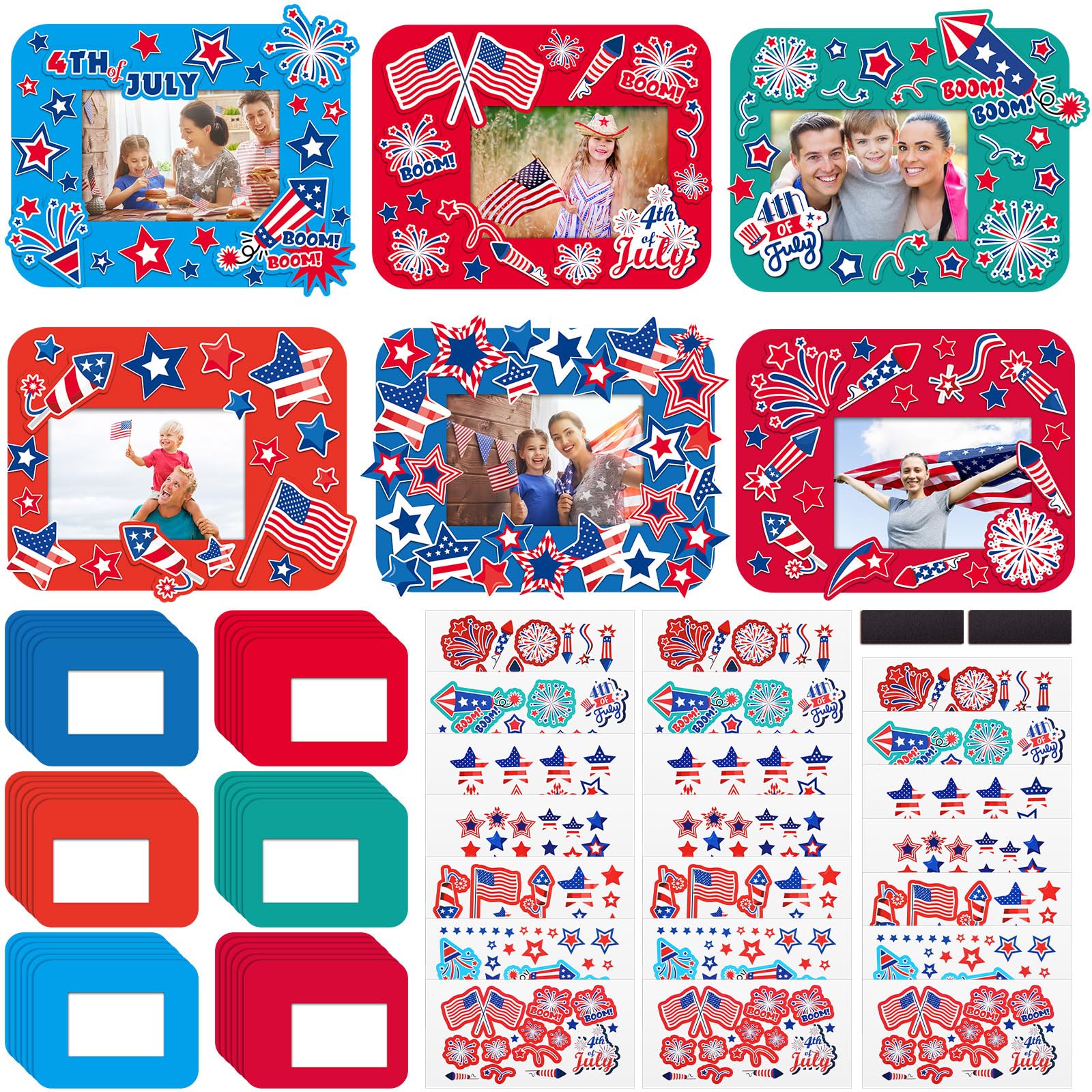 Yousoontic 30 Sets Patriotic Picture Frame Craft Memorial Day DIY Craft Kit for Kids Bulk Magnetic Picture Frame 4th of July Decor USA Flag Star Stickers for Independence Day Art Activities