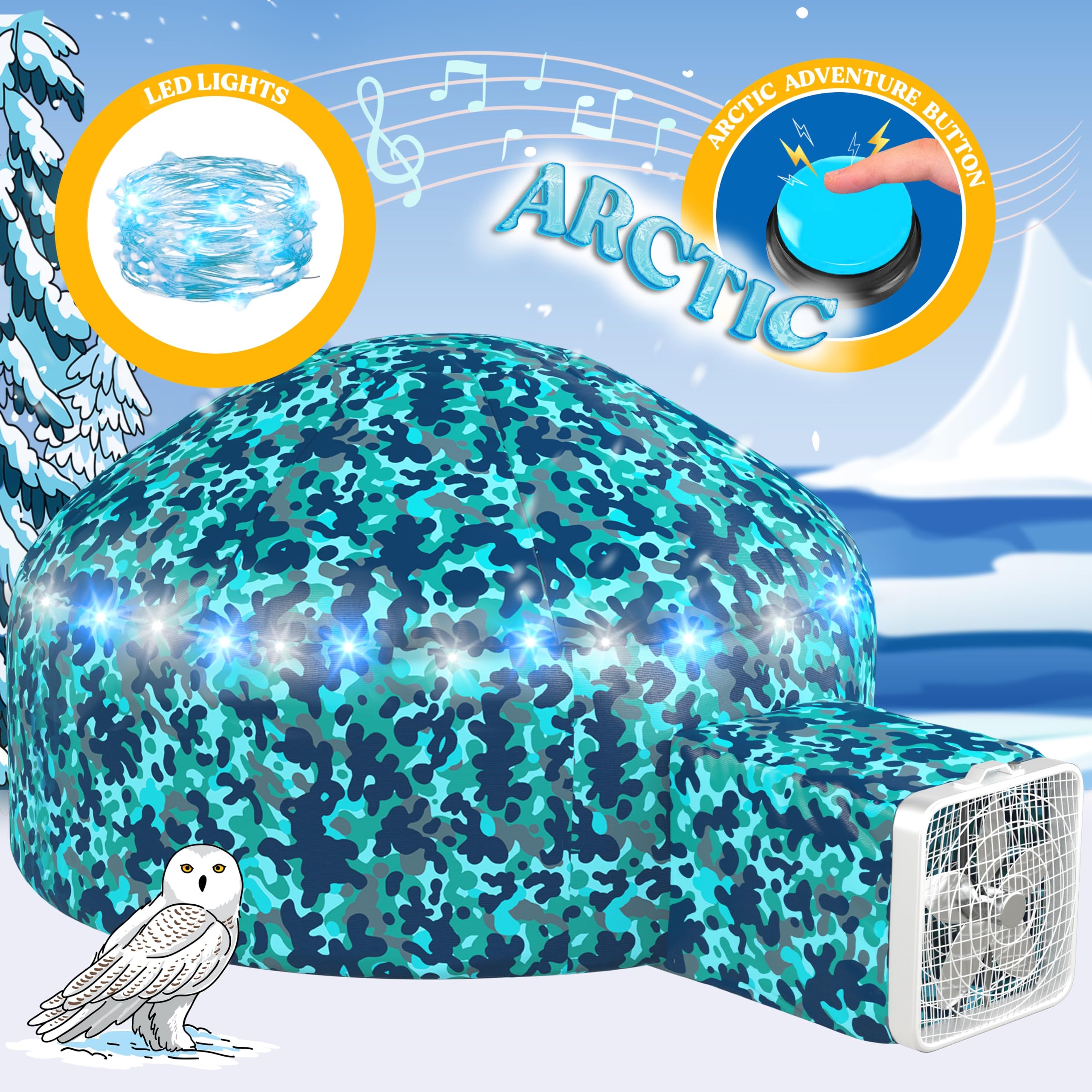W&O Arctic Camo Aerodome with LED Lights & Sound โ Inflates in Seconds for Kids Ages 3-12 (Fan Not Included) โ image 1