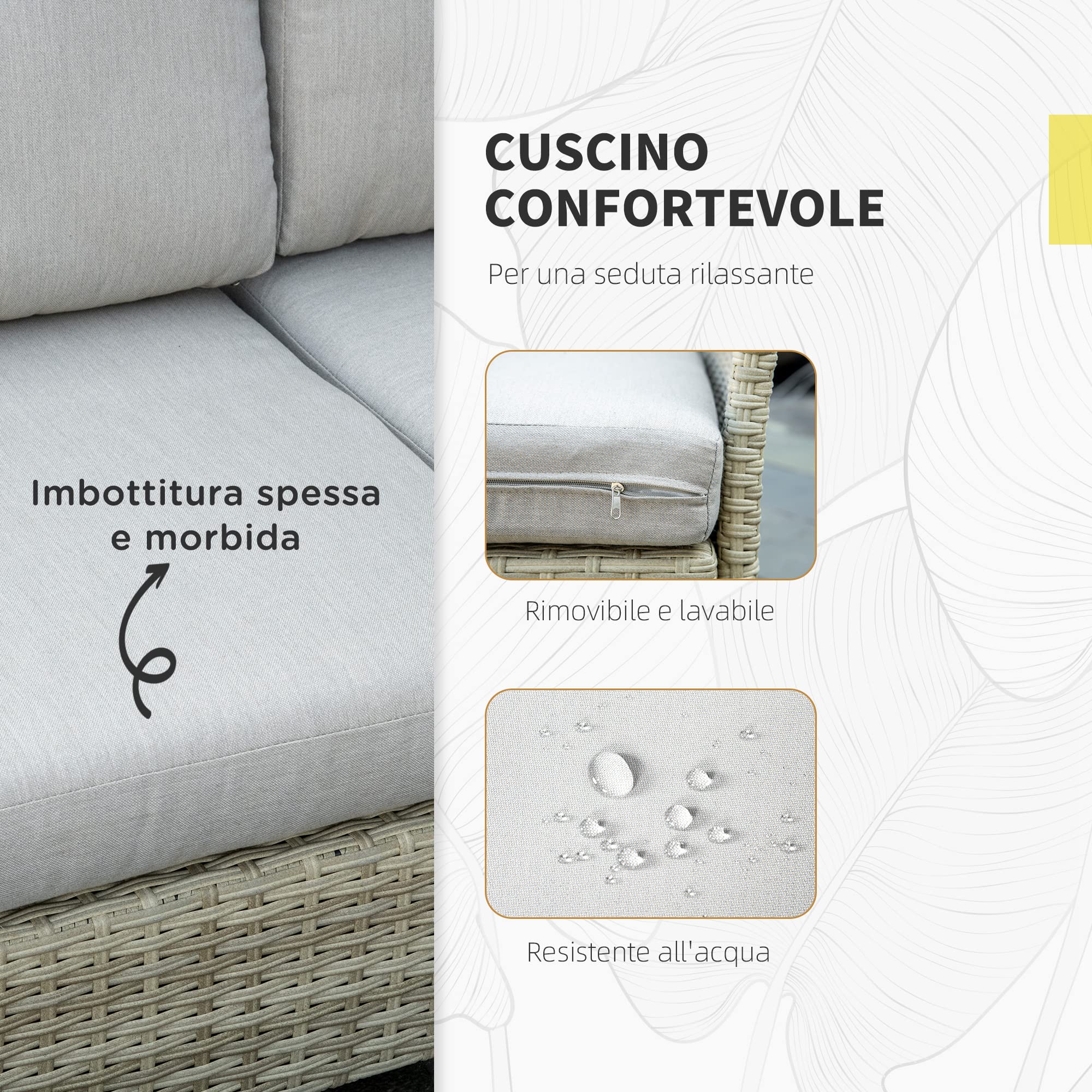 Outsunny Salotto da Giardino 7 Pezzi Modulabile con Tavolino, Poltrona, Poltrona Angolare e 2 Divanetti in Rattan PE con Cuscini, Beige