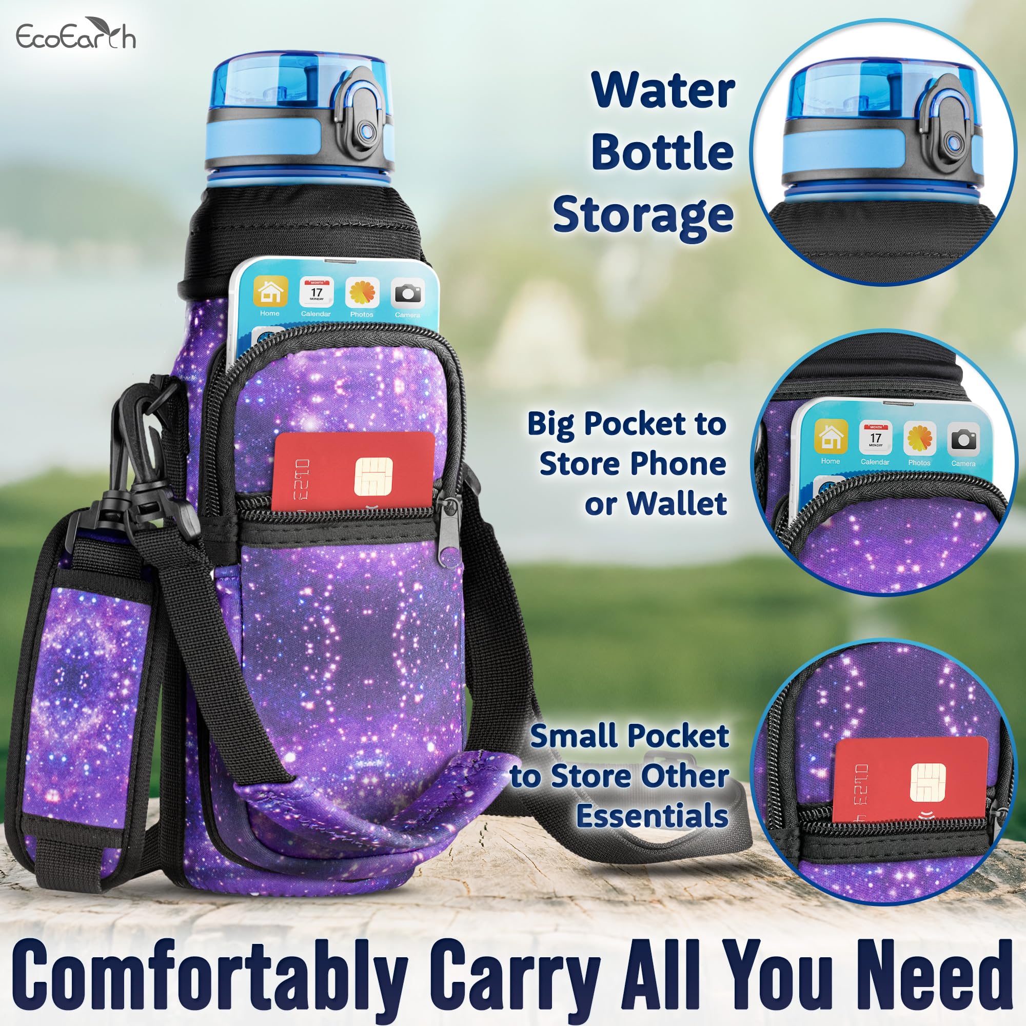 EcoEarth - Water Bottle Holder with Strap - Water Bottle Carrier Bag for Hiking - Crossbody Hydration Pouch with Phone Holder - Image 4