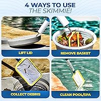 Vista 2 de The Skimmie (Versión Larga) Red Recogehojas de Piscina y Poste de 53" con Gancho de Acero Inoxidable, Dos Asas de Cesta Recogehojas, Red de Malla