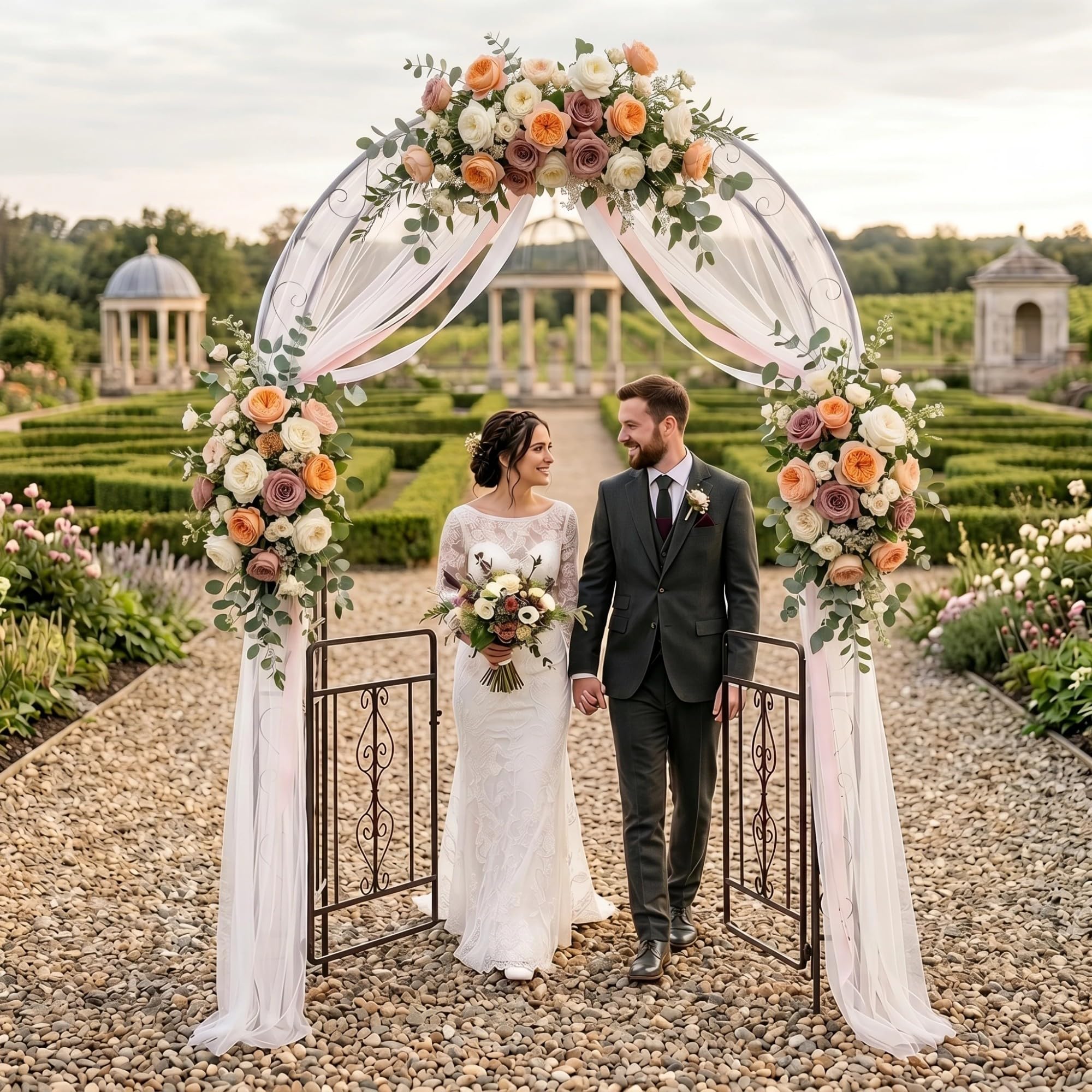 GYMAX Arche de Jardin Extérieure en Métal, Support pour Plantes Grimpantes | Double Portillon Verrouillable, pour Rosiers et Vignes, Décoration pour Pelouse Allée Mariage Fête, 135 x 60 x 213 cm