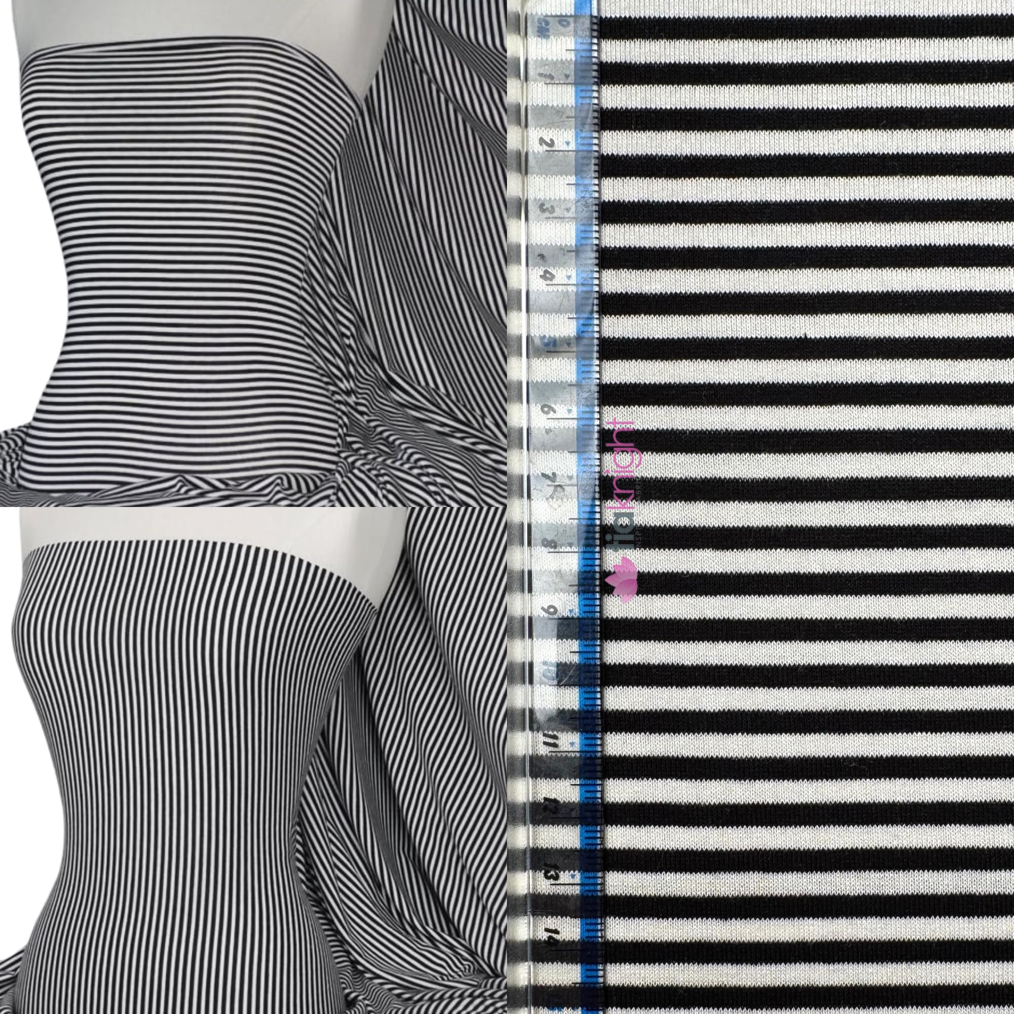 Tia Knight Black/White 100% Viscose Stretch Fabric Material | Dressmaking Material | Prints | Same Day Dispatch | Sold By The Metre | By (Stripe Q407 Bkwht)