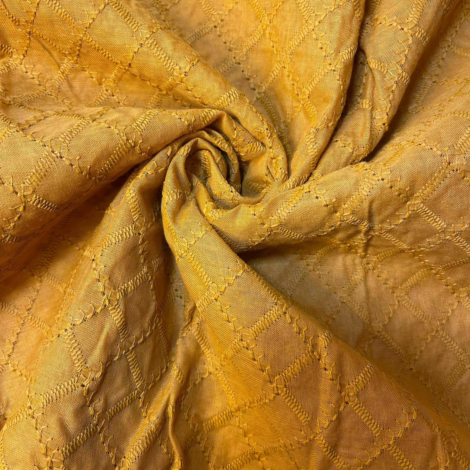 Schiffly 100% Cotton Lawn Broderie Anglaise Embroidery Dress Craft Fabric 44" (1 Meter, Mustard Gold)