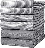 Premium Kitchen Towels (20”x 28”, 6 Pack) | Large Cotton Kitchen Hand Towel | Flat & Terry Dish Cloths | Highly Absorbent Tea Towels Set with Hanging Loop | Gray