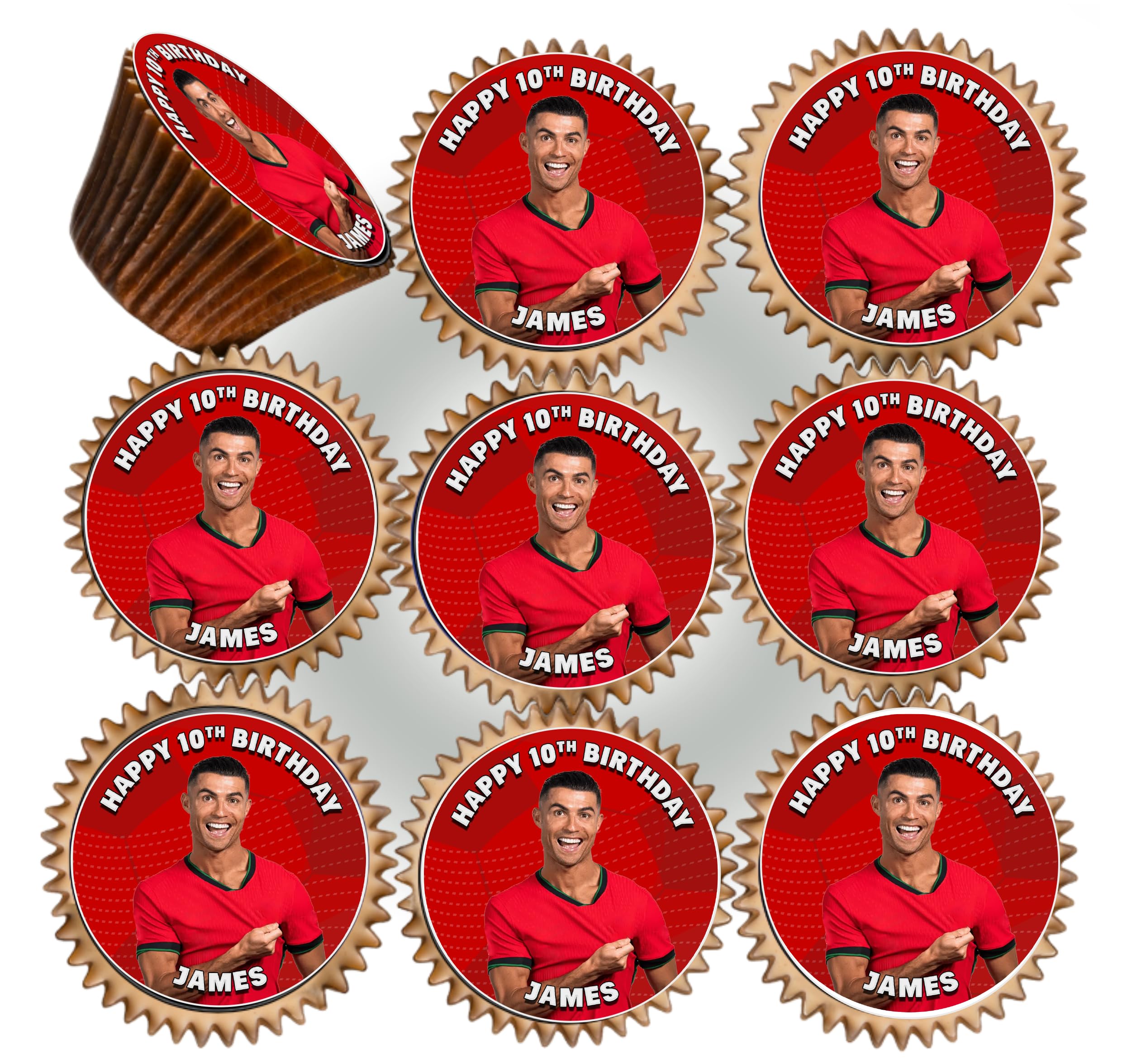30 x FOOTBALL FAVOURITE PLAYER BIRTHDAY PERSONALISED EDIBLE ICING 3.8 cms CUPCAKE TOPPERS DECORATIONS FB-100