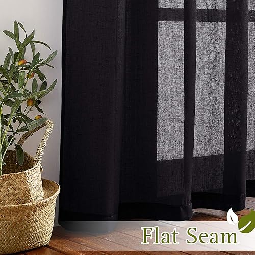 Miniatura 6 de Nicetown - Cortinas de lino semitransparente con ojales para ventanas, privacidad con paneles de filtrado de luz para decoración del hogar