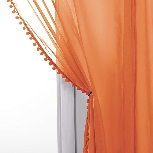 Miniatura 5 de Elegant Comfort Lujosa cortina transparente con borlas y bolsillo para barra de 2 pulgadas, juego de 2 paneles de cortina (40 x 84) para sala de