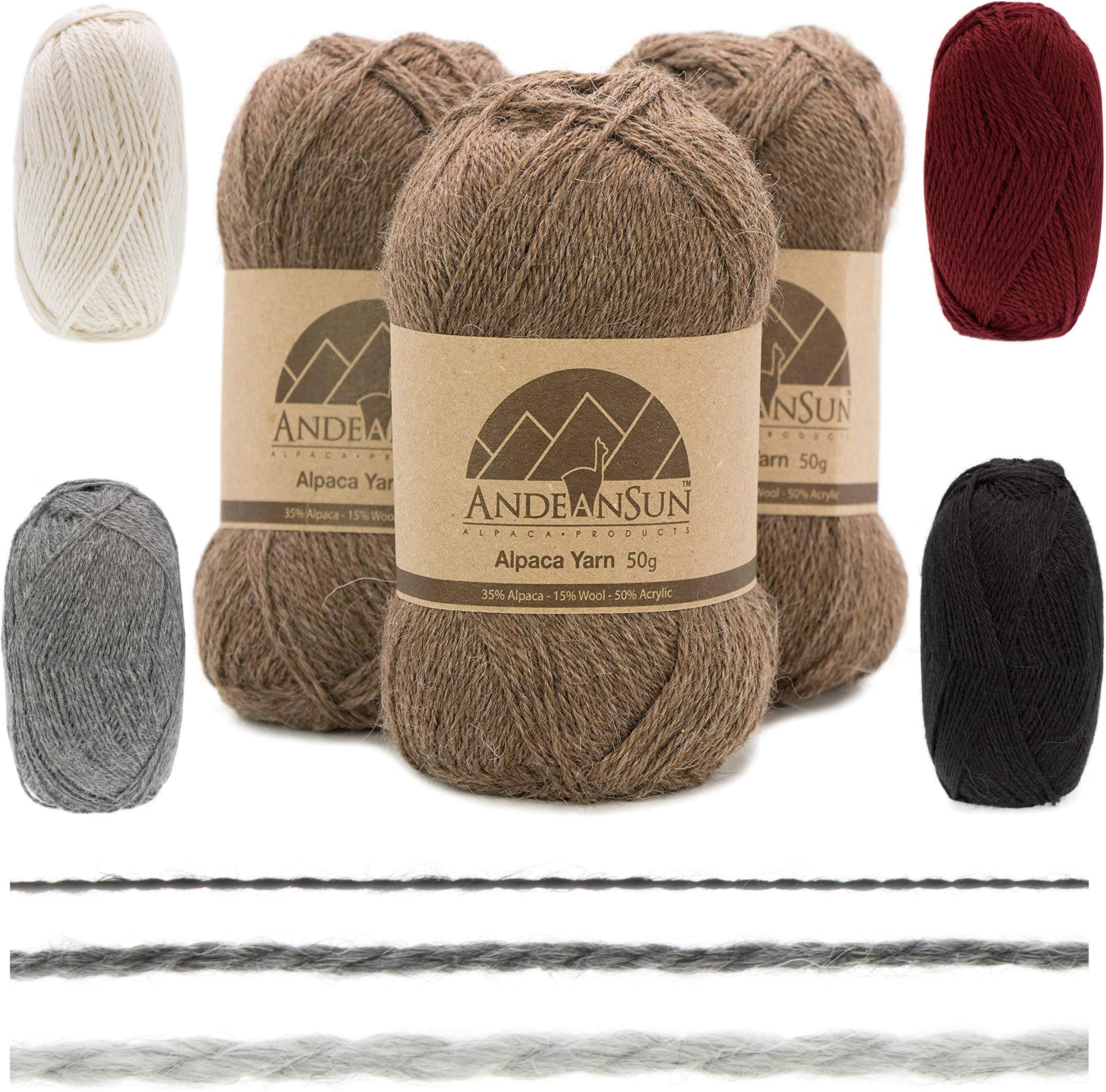 (3 Small Gorgeous Skeins) Alpaca Yarn Blend Umayo [657 Yards Total], #2 Fingering (Heather Browm)