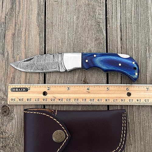 Miniatura 20 de WINTERFELL Damascus Steel Pocket Folding Knife Handmade Premium Quality Knives 6.5'' Small Pocket Knife for Outdoor, Camping, Hiking Back Lock Blade