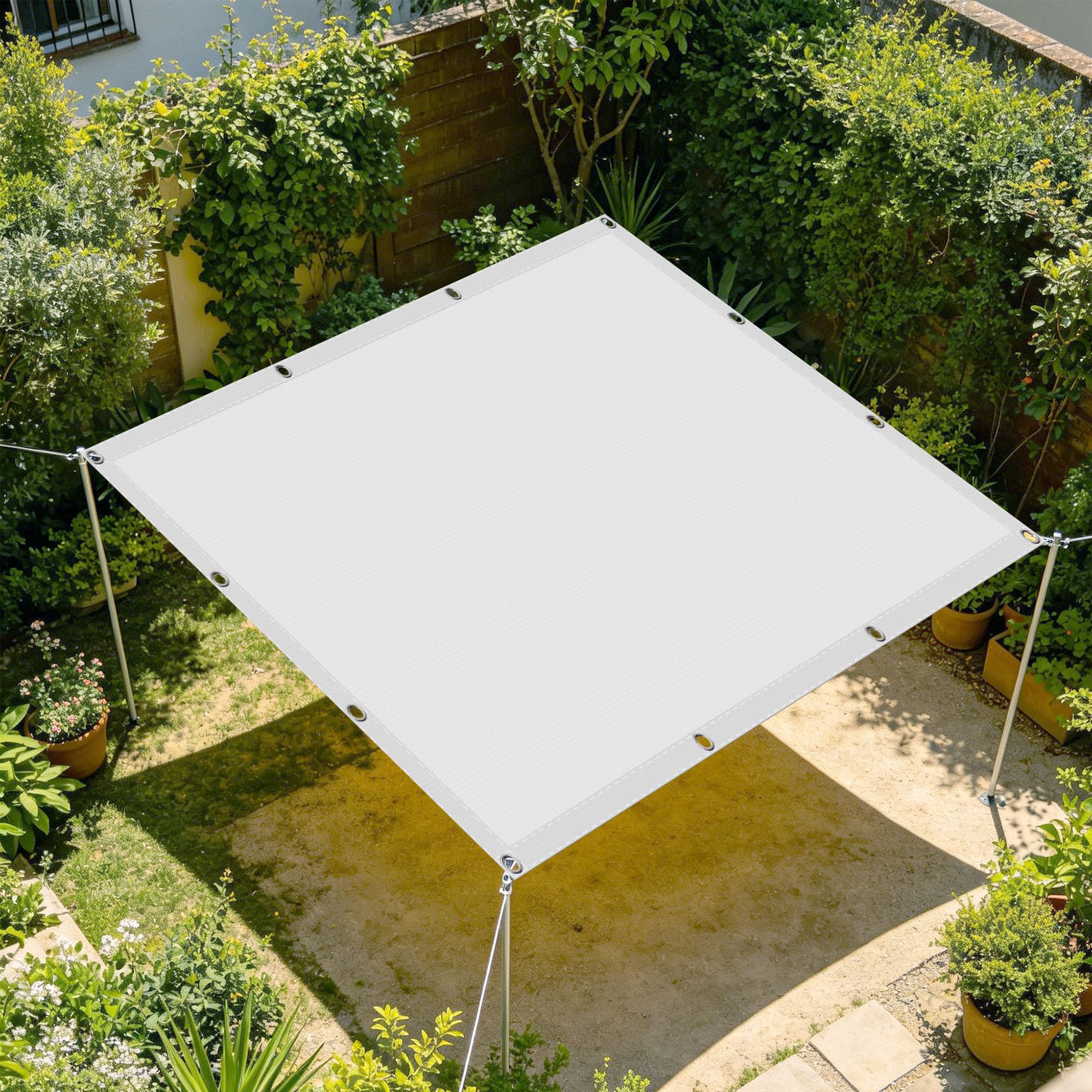 Voile d'ombrage carré 2x6,5 m blanc pour protection solaire de terrasse