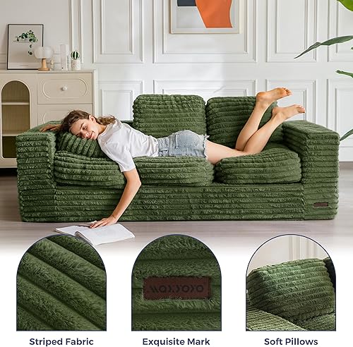 Miniatura 121 de MAXYOYO Puf gigante para adultos, sofá tapizado de suelo con almohadas y reposabrazos, puf grande de felpa, sofá para dormitorio, sala de estar,