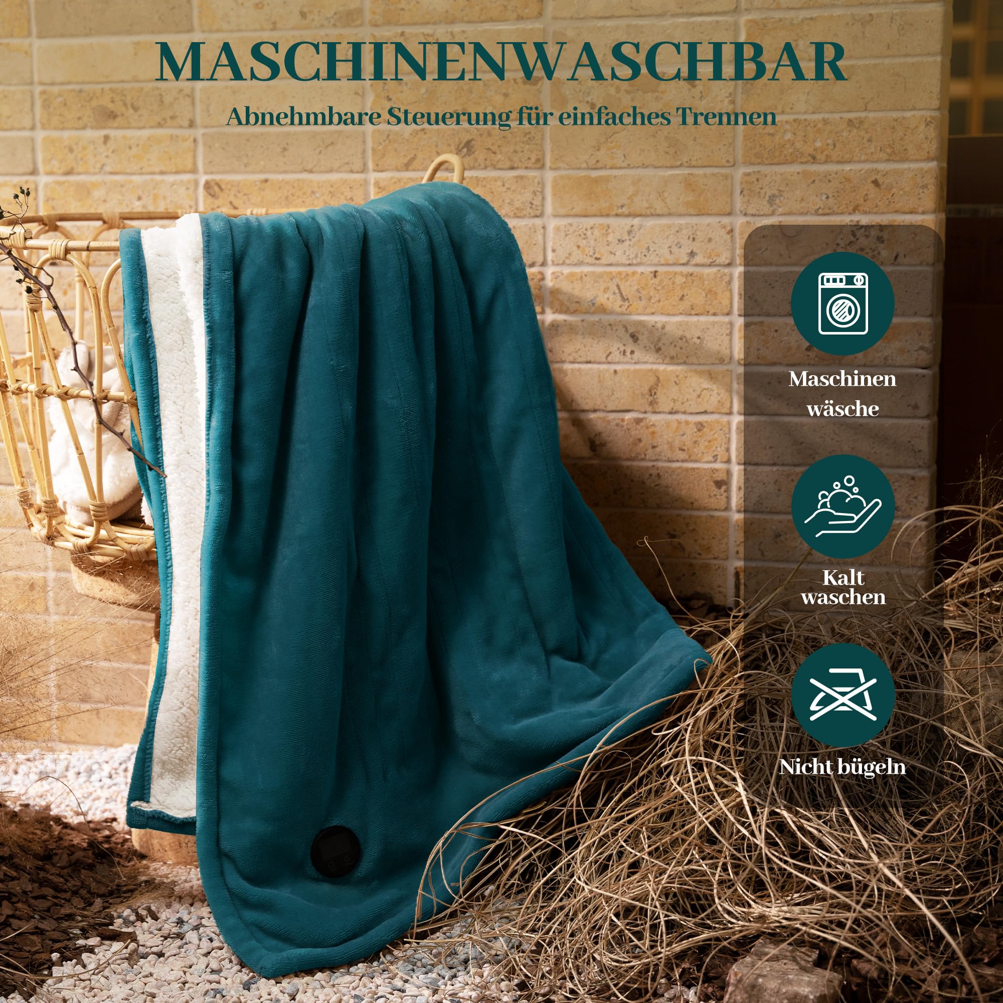 GOTCOZY Manta térmica Manta calefactora – Manta eléctrica de un solo botón con 10 niveles de calor y temporizador automático de apagado de 9 horas, Manta calefactora lavable (Azul, 130×180)