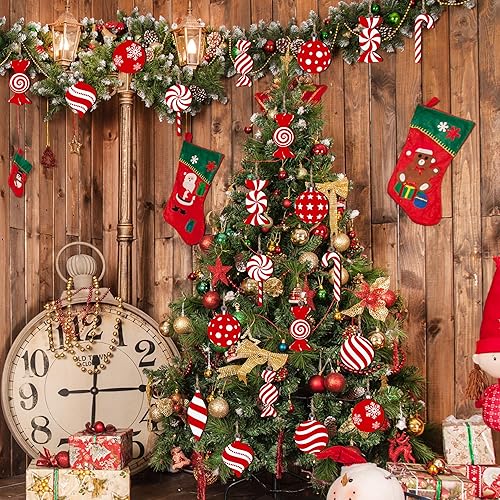 Miniatura 7 de Juego de adornos de piruletas de caramelo de Navidad - 24 piezas para decoración del árbol de Navidad, colgantes de madera de bola de bastón de