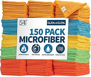 S&T INC. Microfiber Cleaning Cloths, Reusable and Lint Free Cloth Towels for Home, Kitchen and Auto, Assorted Color, 11.5 ...