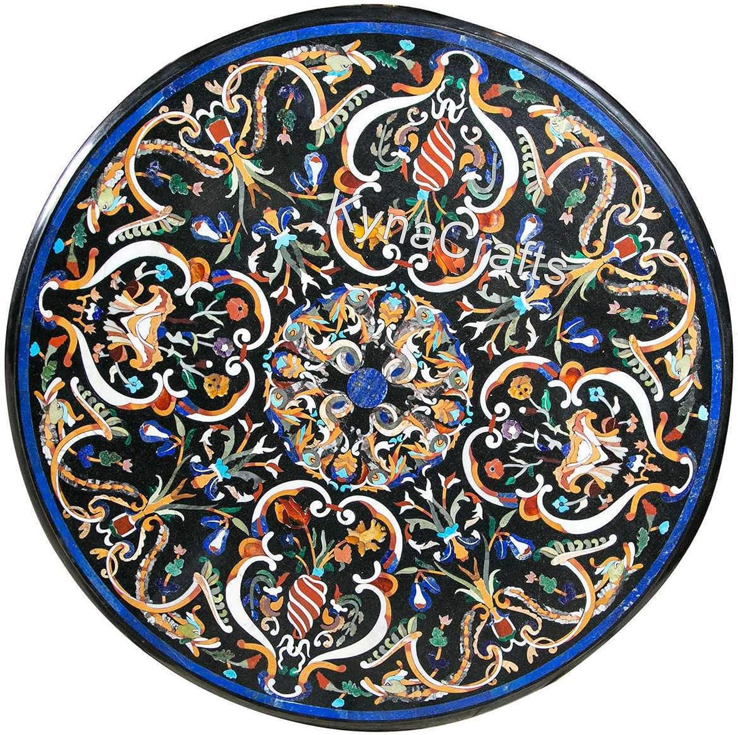 Royal Black Marble Dining Table Top | 40 x 40 Inches Conference Side Table Top with Semi Precious Stone Inlay Work | Handmade Center Hallway Table for Home Furniture Decor