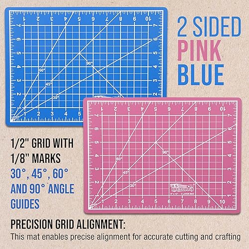 Miniatura 3 de U.S. Art Supply Alfombrilla de corte autorreparable de 9 x 12 pulgadas, 5 capas (paquete de 2), tapete de doble cara rosaazul, alfombrillas de corte