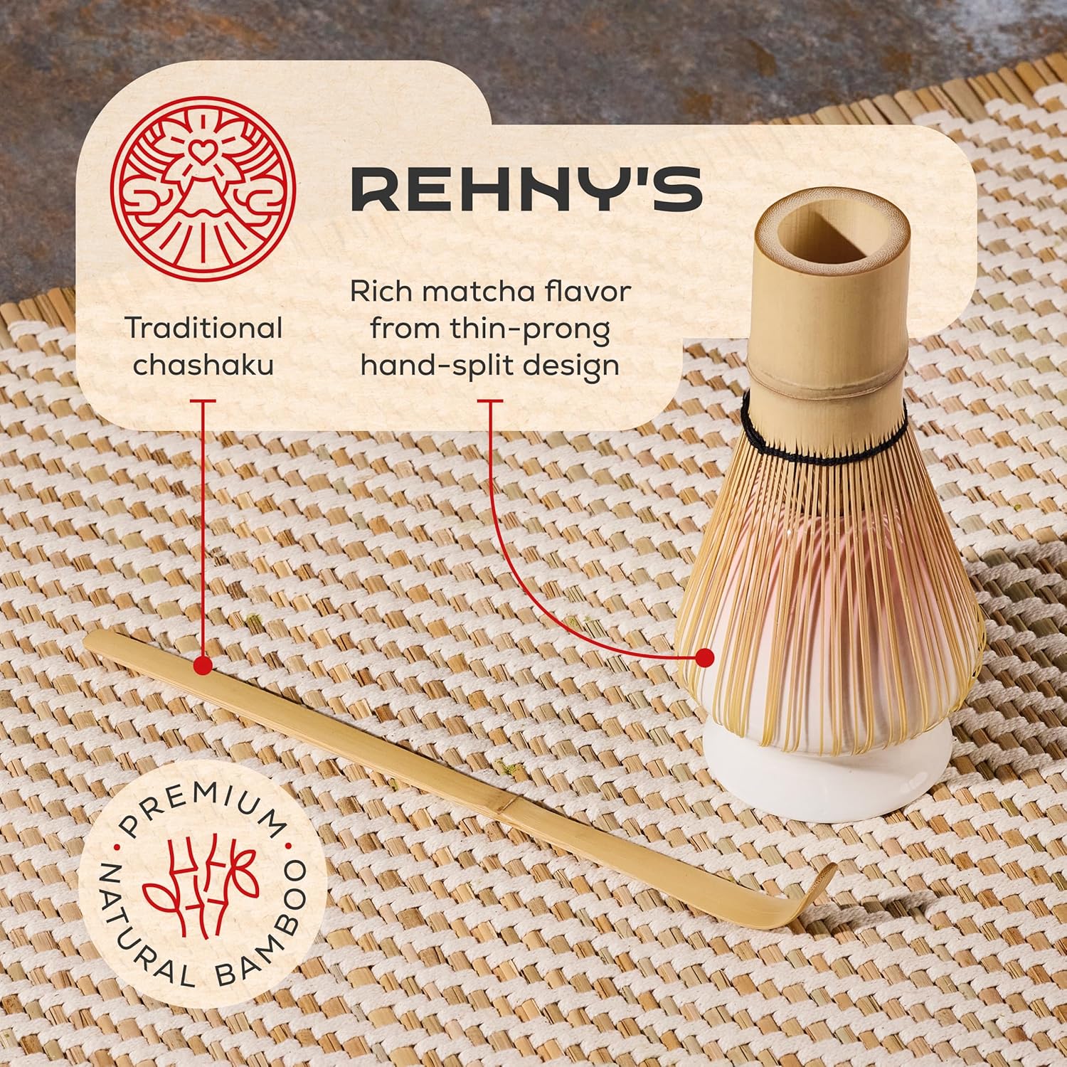 Rehny’s Matcha Whisk Set | Complete Pink Matcha Set w/Heart-Shaped Bowl, Bamboo Whisk, Holder, Stainless Steel Sifter, Bamboo Scoop | Cute Gift Present Macha Kit Handmade Bowl | Macha Powder Tea Kit