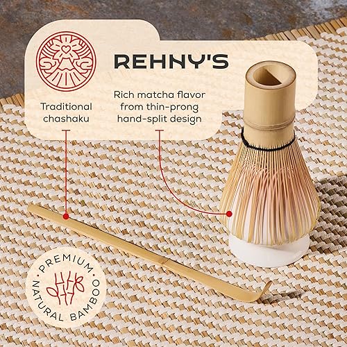 Miniatura 6 de Rehny's Juego de batidor Matcha  Juego completo de matcha con cuenco en forma de corazón, batidor de bambú, soporte, tamiz de acero inoxidable,