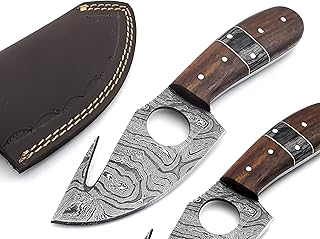 Nooraki Handmade Damascus Steel Fixed Blade Skinning Hunting Knife With Gut Hook Best For Outdoor Camping Skinning Deer Fishing Hiking EDC Survival Knives SK-356 - Nooraki
