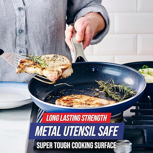 Miniatura 7 de Blue Diamond Juego de sartenes antiadherentes de 11 pulgadas y 8 pulgadas, ollas y sartenes de cerámica sin PFAS y PTFE con infusión de diamante,