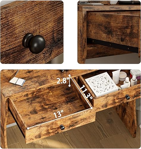 Miniatura 8 de IRONCK Juego de escritorio de tocador con espejo iluminado LED y toma de corriente, mesa de tocador de maquillaje con 4 cajones, banco de