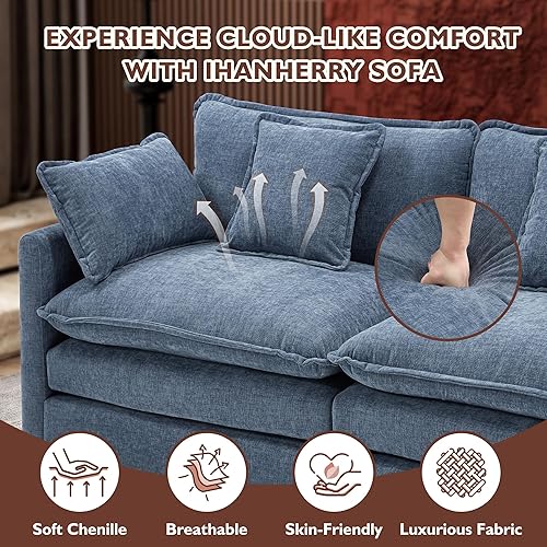 Miniatura 5 de Ihanherry 146" U-Shaped Modern Sofa Modular Sectional Cloud Couch with 2 Ottoman, 6-Seat Chenille Deep Seat Sofa with 6 Pillows for Living Room,