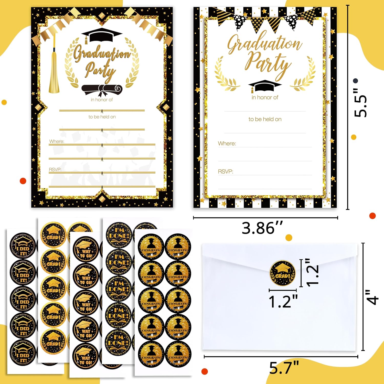 jollylife 156PCS Graduation Party Invitations 2026 Cards with Envelopes Stickers - Grad Congrats Announcements Supplies(2 Styles)