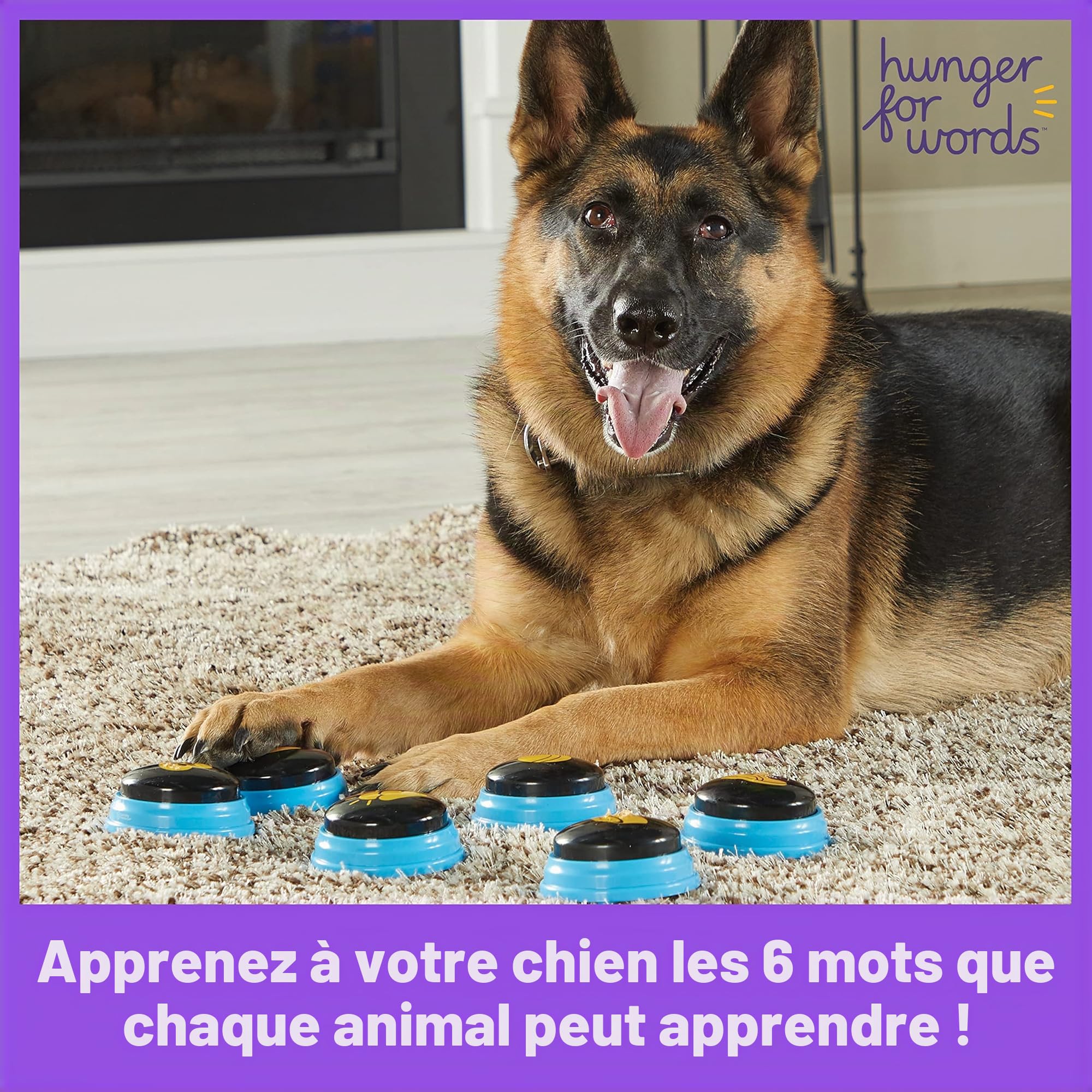 Learning Resources Hunger for Words Mots Essentiels pour Chien Parlant - kit de 6 Boutons avec Message pré-enregistré pour Chiens, Boutons de Communication pour Les Chiens
